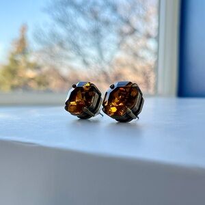 16mm Amber-colored Rhinestone Stud Earrings